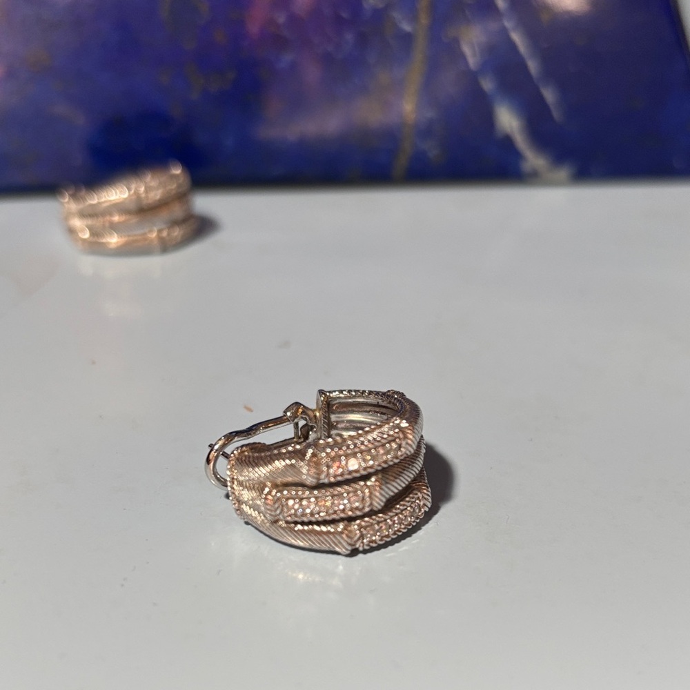 Judith Ripka Textured Silver Hoop Earrings - Picture 3 of 4